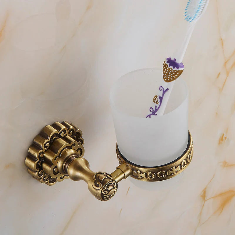 Afralia™ Antique Brass Wall Mounted Toothbrush Holder for Bathroom Décor
