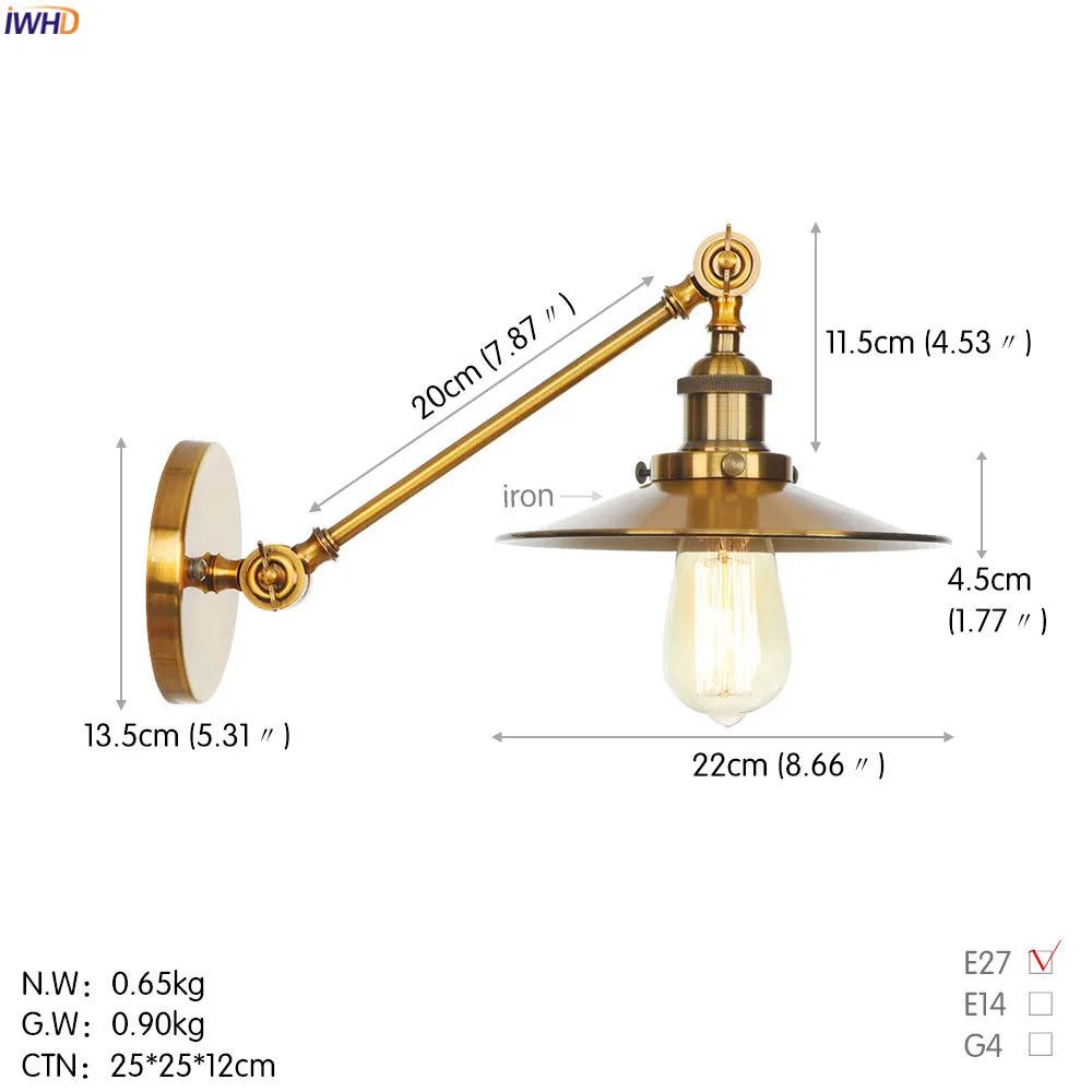 Afralia™ Gold Swing Arm Wall Lamp Sconce Vintage Industrial Retro Loft Wall Light