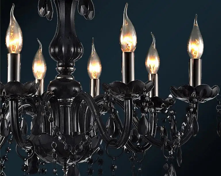 Afralia™ Black Crystal Chandelier Lamps with Fabric Lampshades for Dining, Bedroom, Living Room