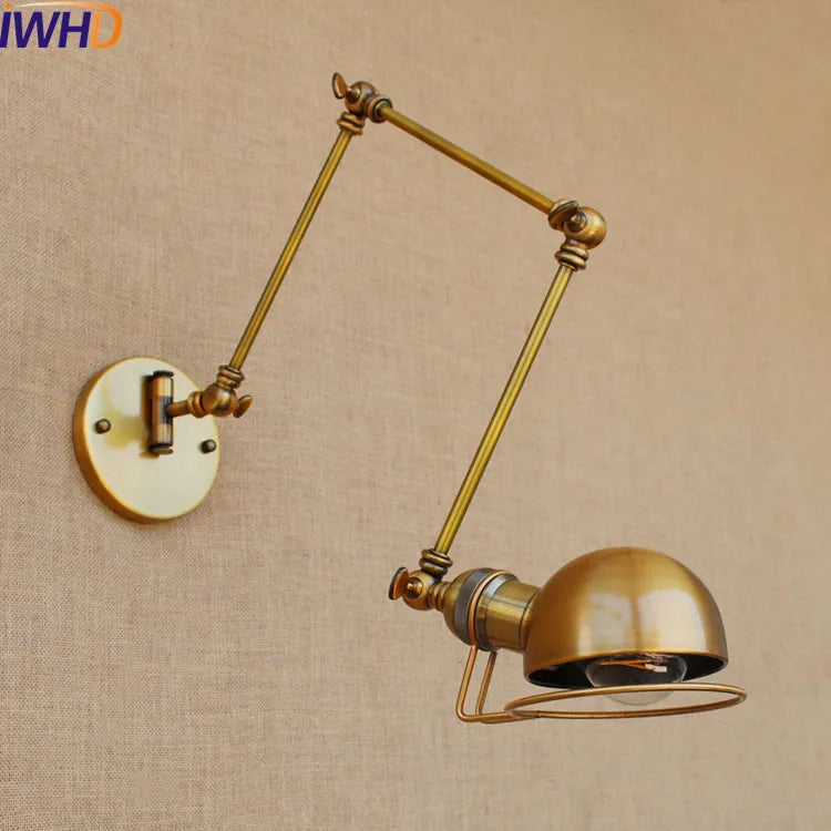 Afralia™ Gold Swing Arm LED Wall Lamp Retro Loft Industrial Sconce
