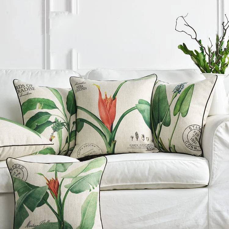 Afralia™ Tropic Leaf Floral Linen Pillow Cover Cushion 45x45cm/30x50cm