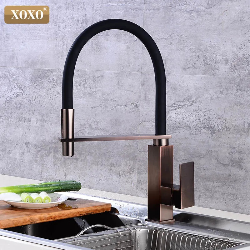 Afralia™ Pull Down Black Kitchen Faucet Cold Hot Mixer Tap Single Hole