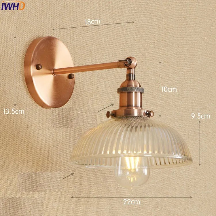 Afralia™ Antique Brass Industrial Swing Arm Wall Sconce - Vintage Glass Wall Light Fixtures