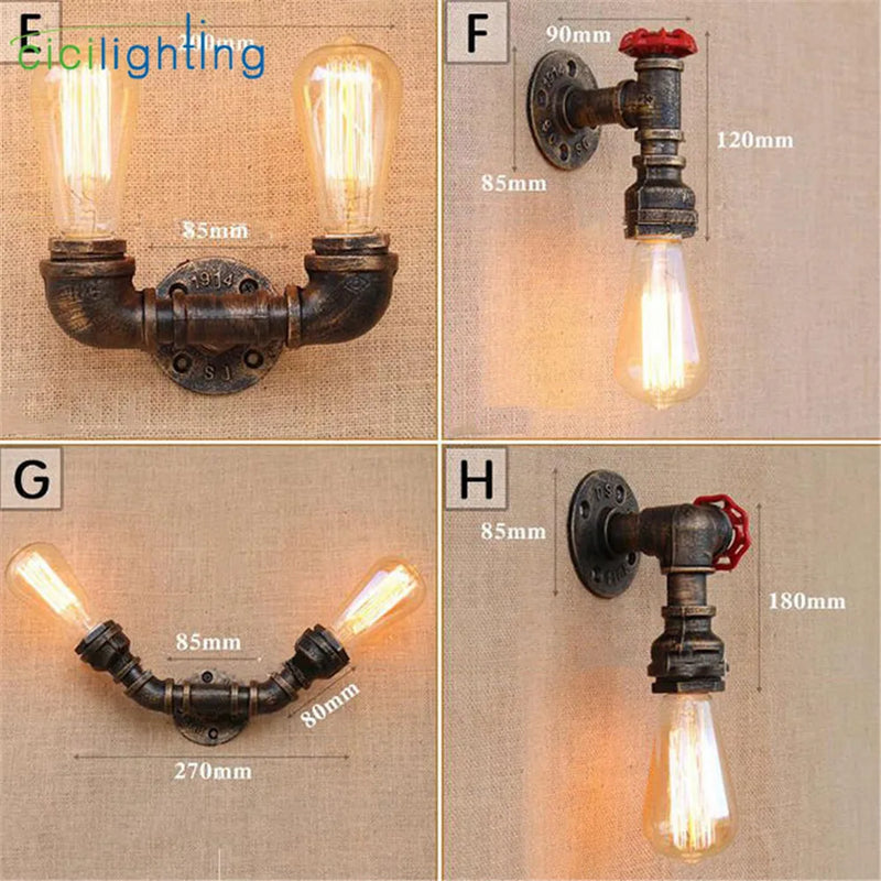 Afralia™ Vintage Iron Rust Water Pipe Wall Lamp E27 Sconce Light Industrial Home Lighting Fixtures