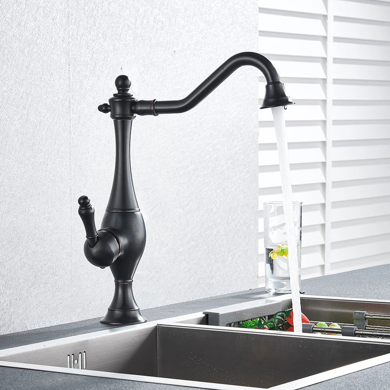 Afralia™ Black Long Neck Kitchen Faucet with Rotating Spout - Deck Mounted Mixer Tap