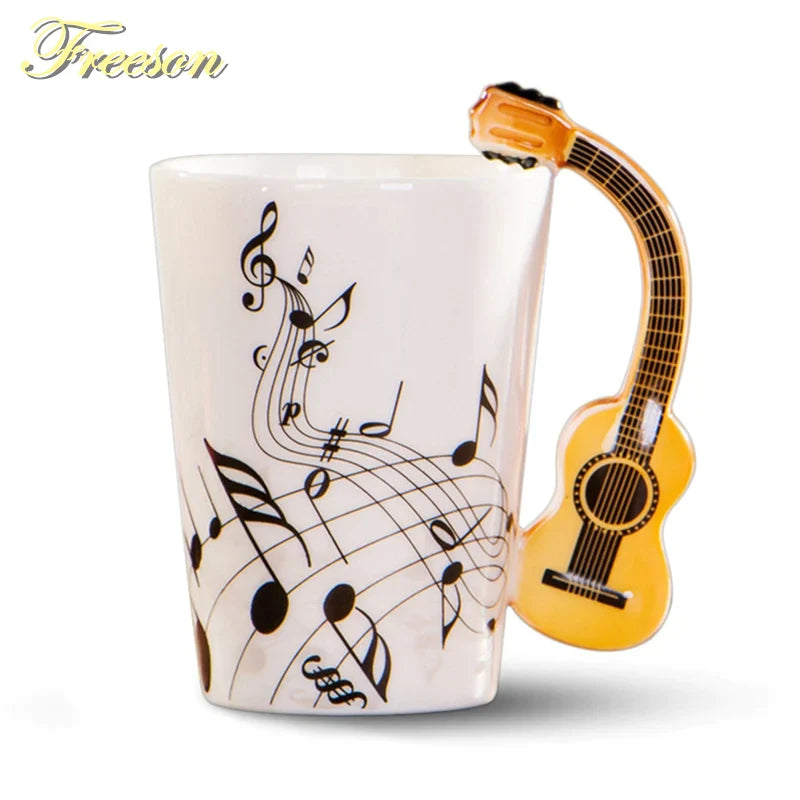 Afralia™ Acoustic Guitar Mug 400ml Ceramic Coffee Cup Music Tea Tumbler Decoration