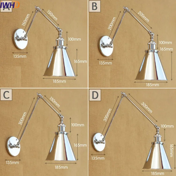 Afralia™ Vintage Swing Arm Wall Sconce Light - Silver Antique Retro LED Industrial Fixture