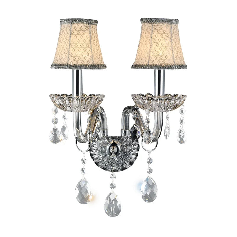 Afralia™ Crystal Lamp Wall Light with LED Bulbs and Silk Fabric Lampshade