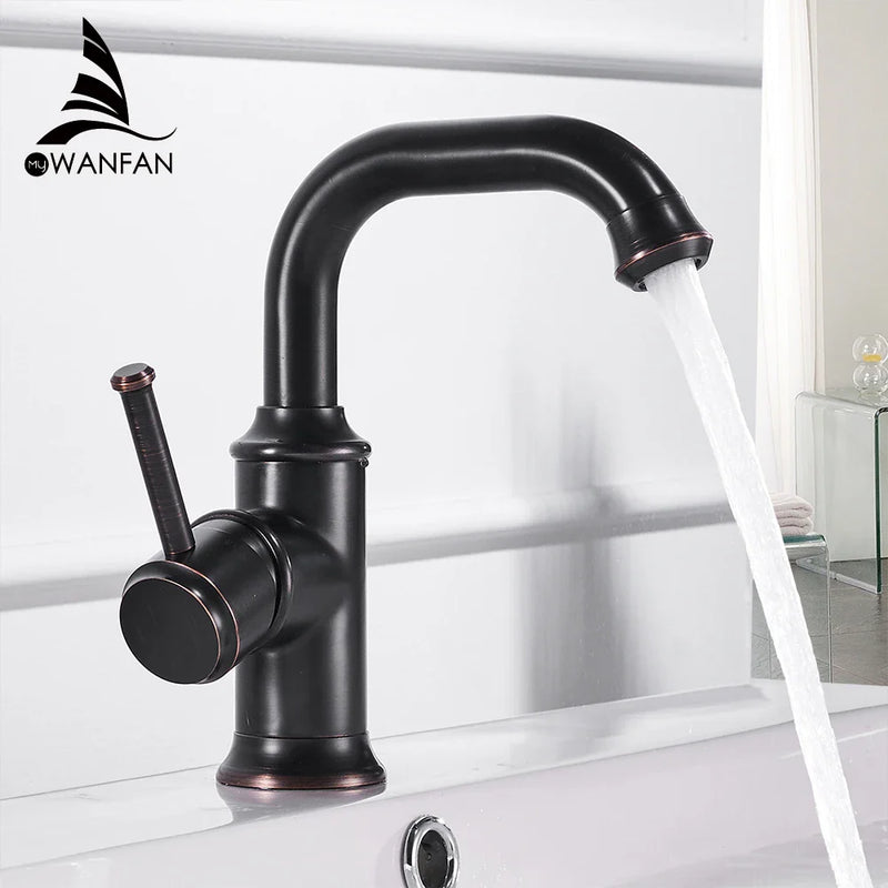 Afralia™ Black Brass Bathroom Faucet Hot Cold Water Mixer Tap WF-18061