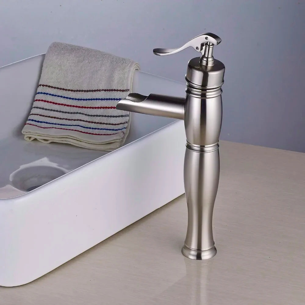 Afralia™ Waterfall Basin Faucet: Single Lever Brass Hot/Cold Vanity Sink Mixer Taps for Vessel Sink.