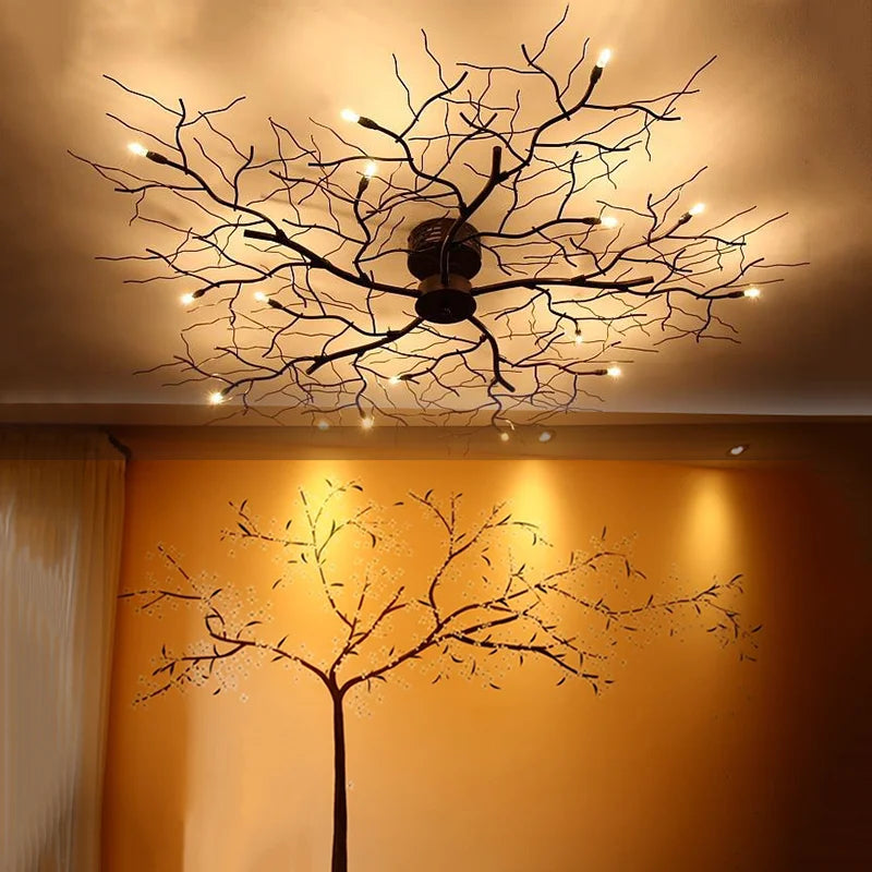 Afralia™ LED Branch Iron Ceiling Lamp for Bedroom & Living Room Decor