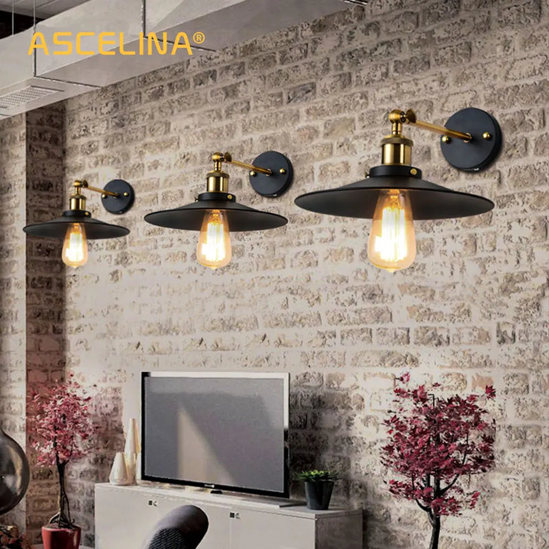 Afralia™ Vintage Industrial Wall Sconces Metal Lampshade Bedside Light E27 Bulbs