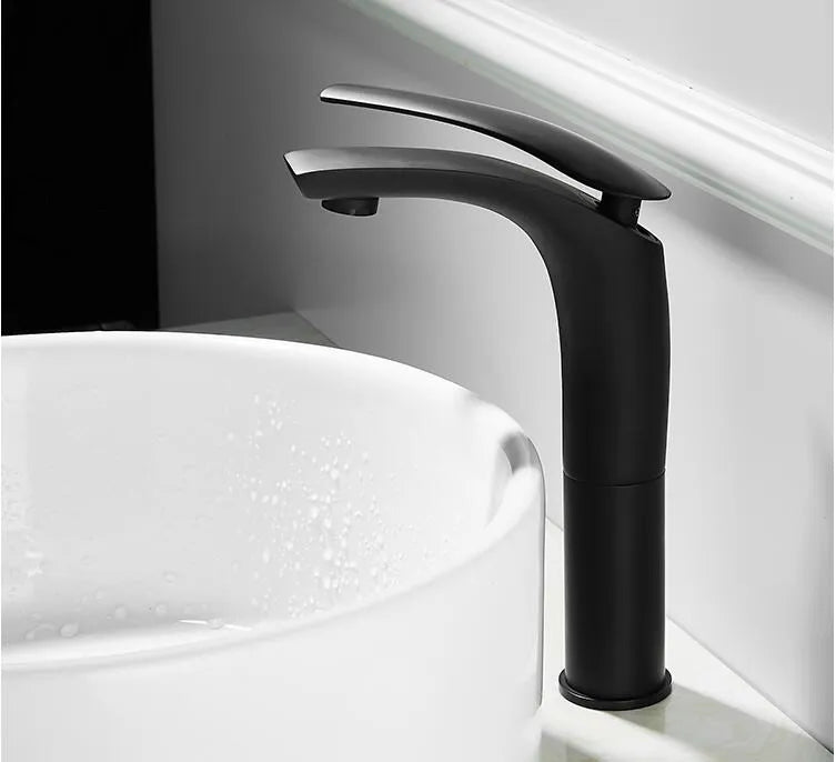 Afralia™ White and Black Solid Brass Waterfall Basin Faucet - Hot & Cold Sink Mixer
