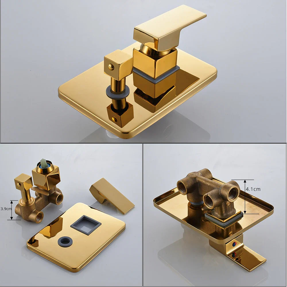 Afralia™ Golden Shower Faucet with Wall Mount for 3-ways Control and Plastic Handshower