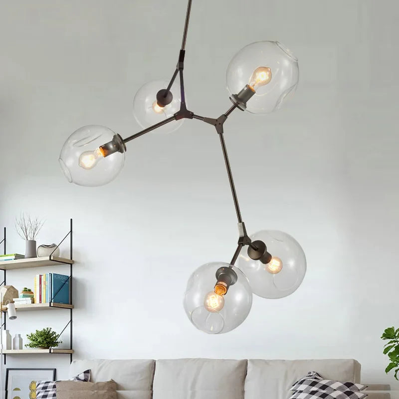 Afralia™ Industrial Globe Glass Chandelier, Modern Minimalist Design, E27 Lamps
