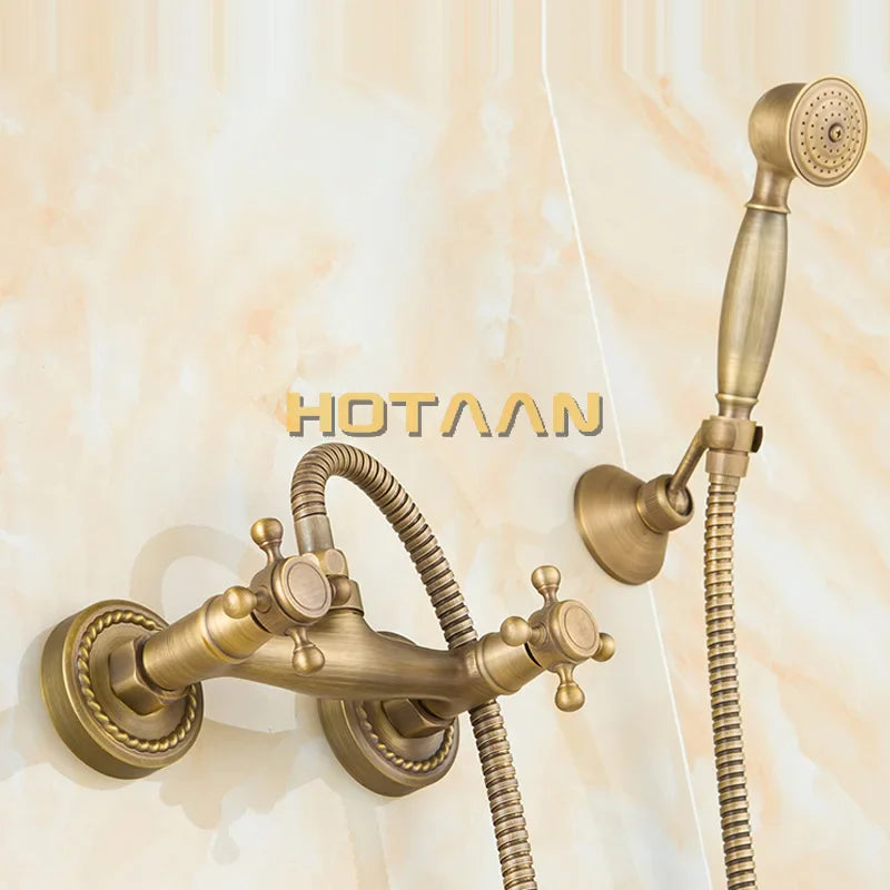 Afralia™ Antique Brass Bathroom Shower and Basin Tap Set
