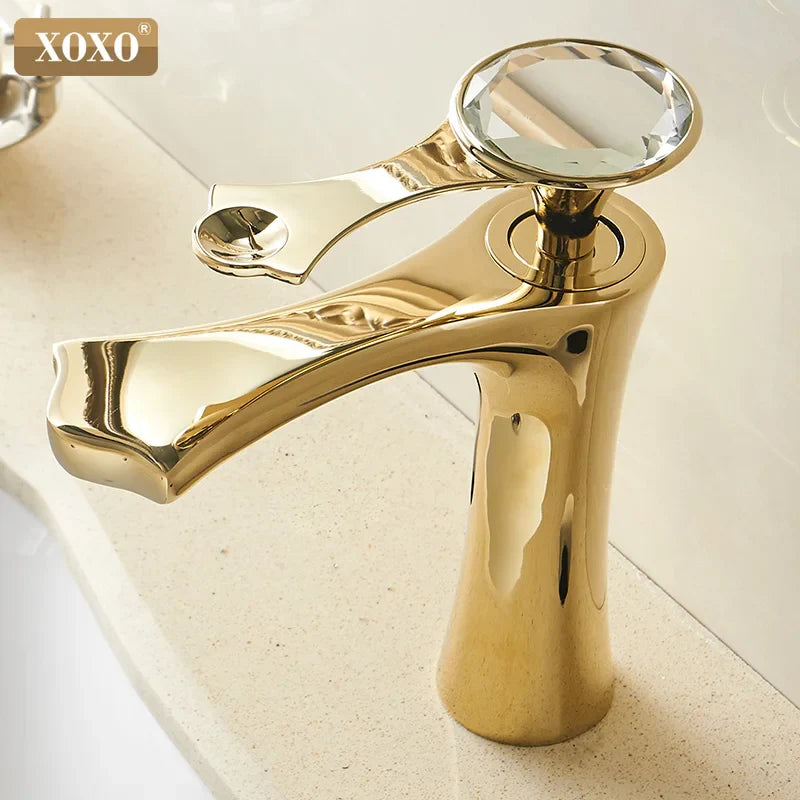 Afralia™ Diamond Golden Black Basin Faucet Single Handle Bathroom Sink Mixer Tap
