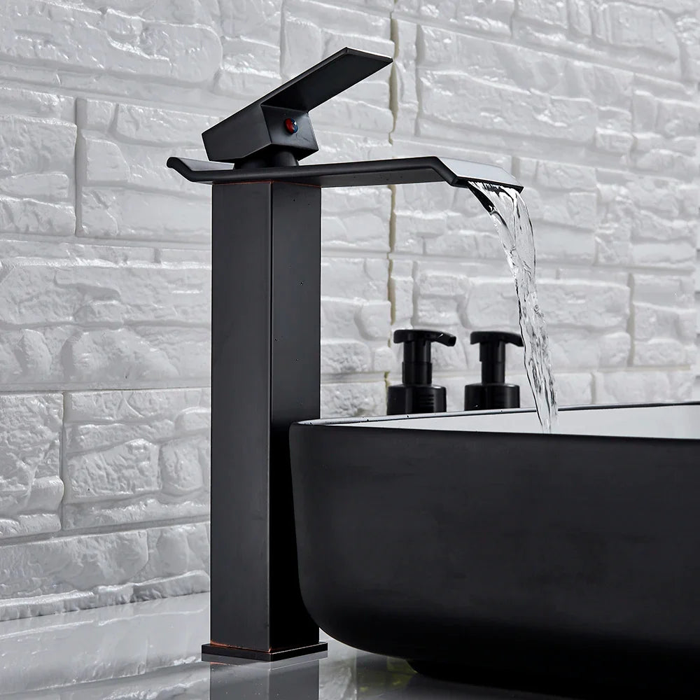 Afralia™ Chrome Black Brushed Basin Faucet Mixer Tap Hot Cold Water Bathroom Sink.