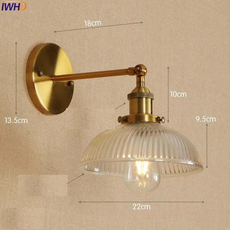 Afralia™ Antique Brass Industrial Swing Arm Wall Sconce - Vintage Glass Wall Light Fixtures