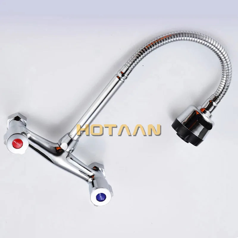 Afralia™ Chrome Plated Kitchen Faucet Hot Cold Mixer Dual Handle Sink Tap