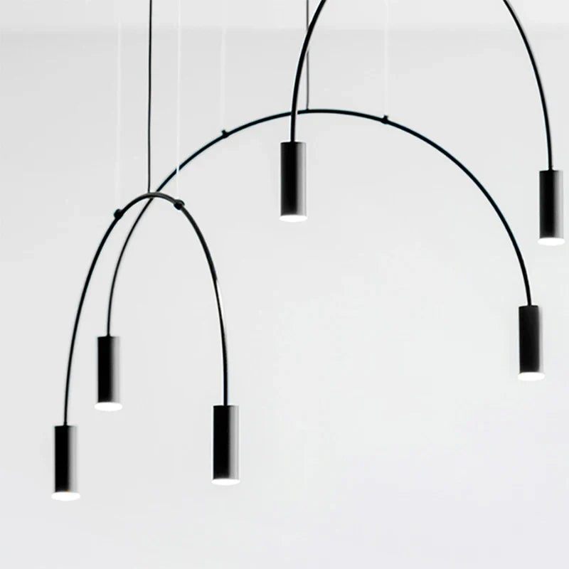 Afralia™ Line Art Black Semicircle Pendant Light for Living Room, Bar, Coffee Shop
