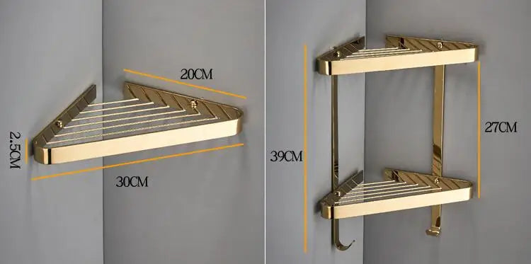 Afralia™ Brass Bathroom Shower Rack: Brushed Gold Corner Shelf for Bath and Shower Storage