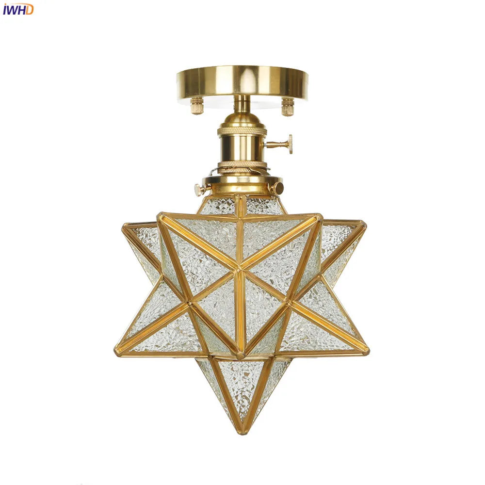 Afralia™ Glass Copper Ceiling Light Vintage Retro Nordic Style Bedroom Living Room Lamp
