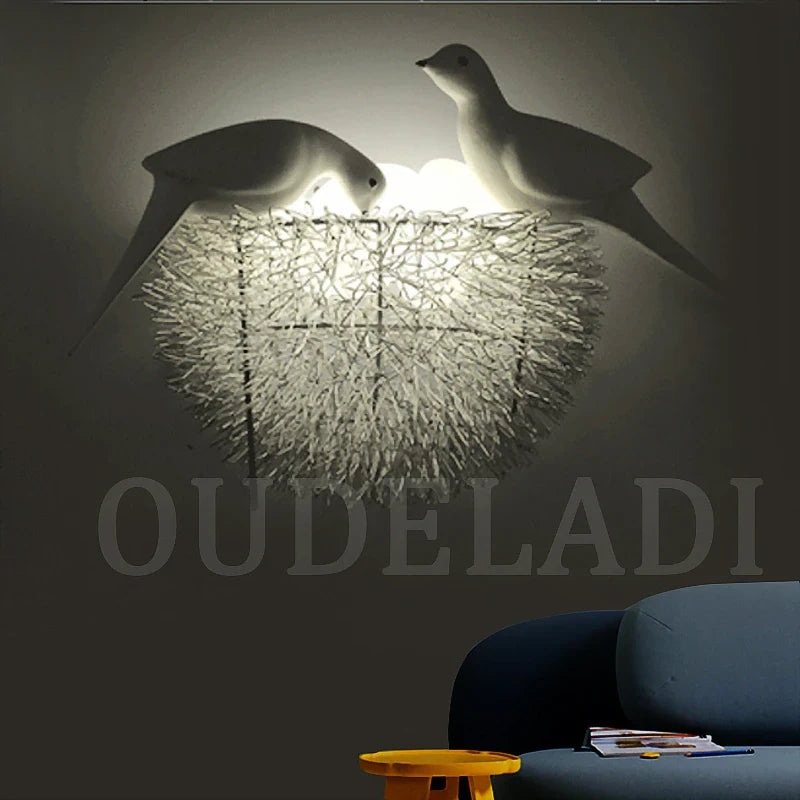 Afralia™ Bird's Nest LED Wall Lamp with 3D Birds Art - Decorative Novelty Wall Light