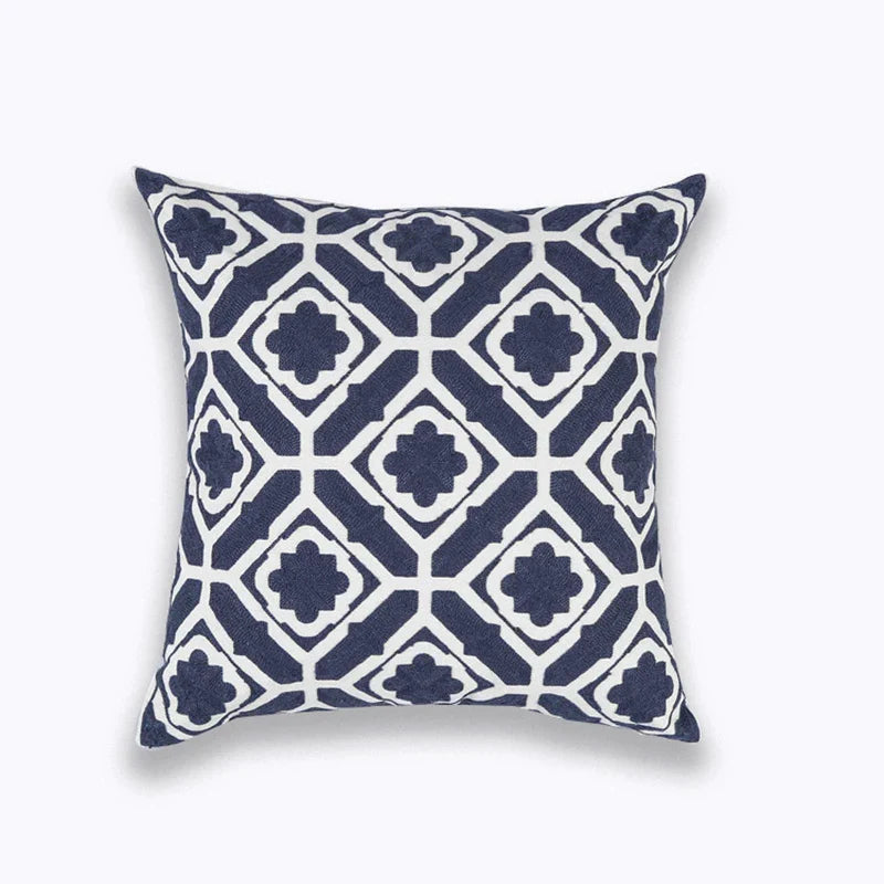 Afralia™ Blue Zigzag Geometric Embroidered Cushion Cover 45x45cm