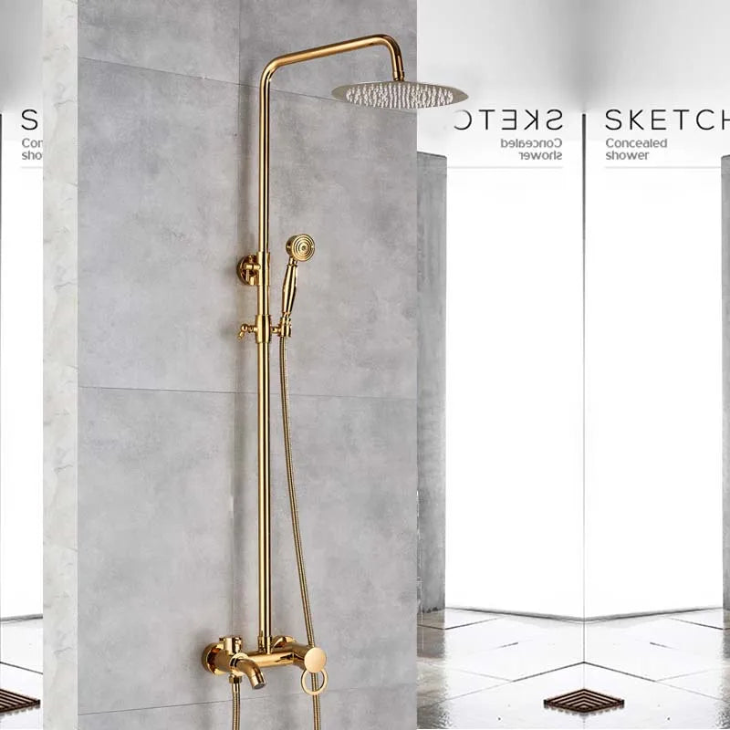 Afralia™ Brass Rainfall Shower Faucet Single Handle Mixer Tap Wall Mount Bathroom Set