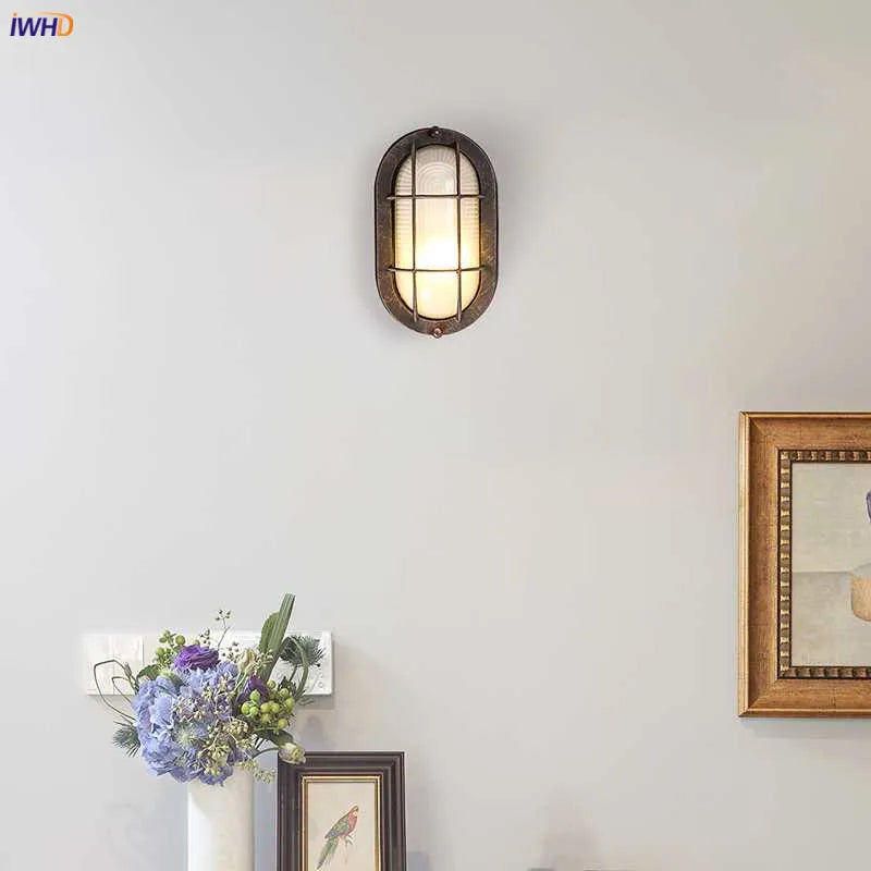 Afralia™ Industrial Glass Wall Light Fixture Retro Vintage Stair Lamp LED Luminaire