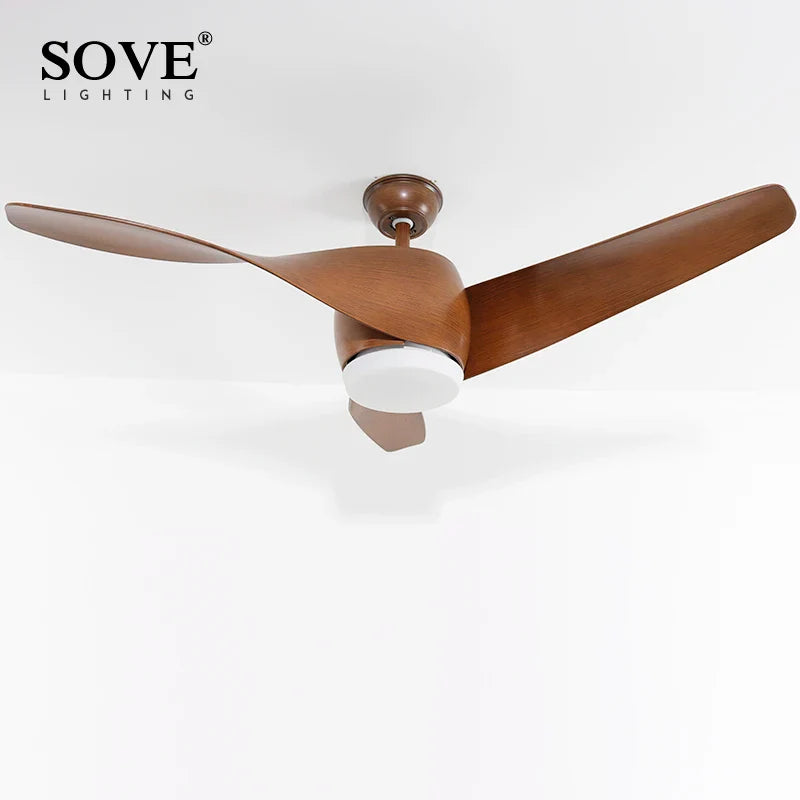 Afralia™ Brown Vintage Ceiling Fan Lights Remote Control Ventilador De Techo LED Bulbs