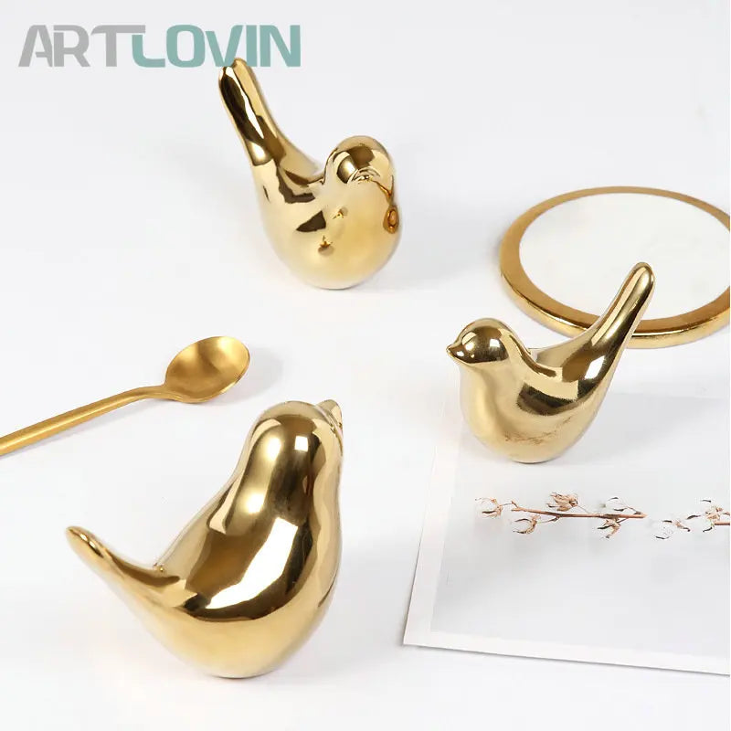 Afralia™ Gold Ceramic Bird Figurines Home Decor - Fashionable Wedding Ornaments