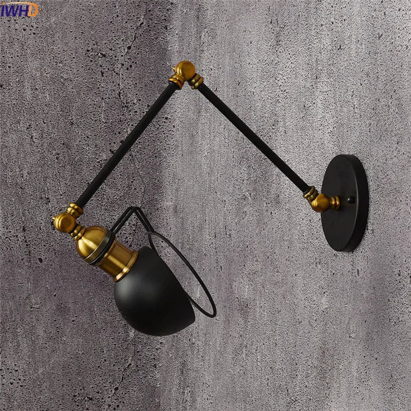 Afralia™ Retro Swing Arm LED Wall Sconce Light Industrial Loft Style Luminaire