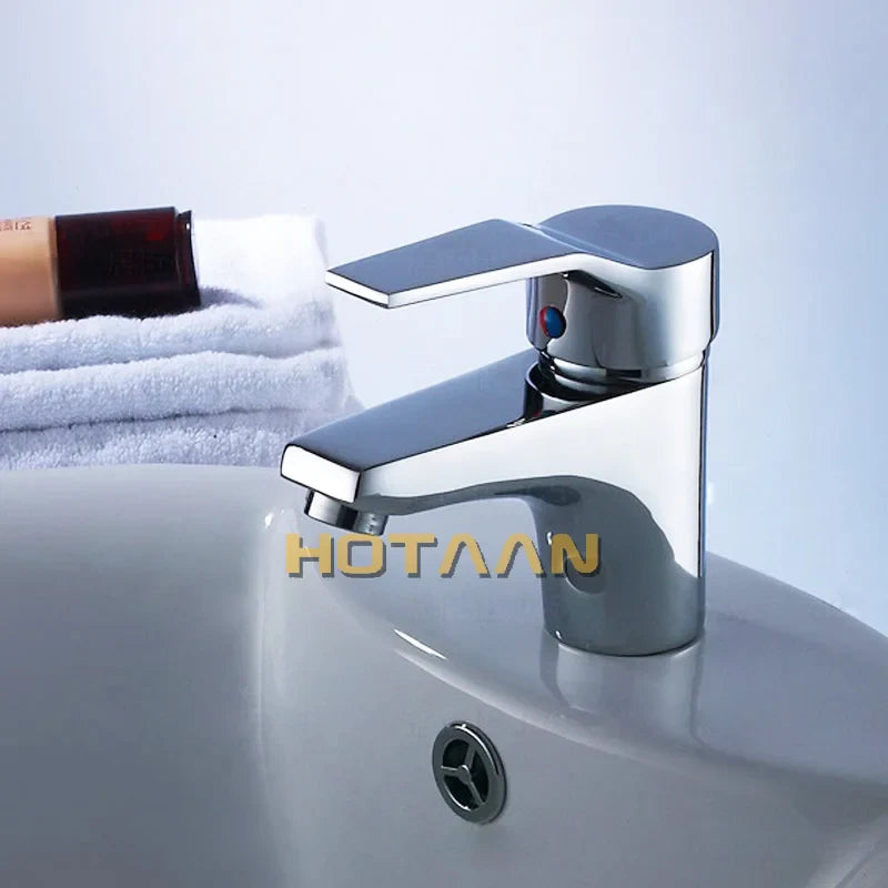 Afralia™ Chrome Finish Single Handle Bathroom Basin Faucet Hot Cold Mixer