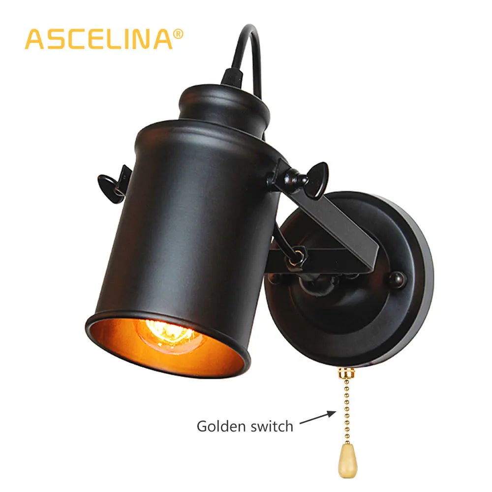 Afralia™ Vintage Industrial Wall Lamp with Pull Chain Switch, Retro Sconce for American Country Décor