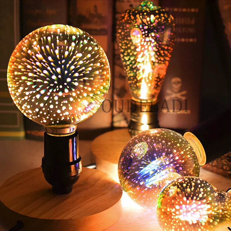 Afralia™ Colorful Fireworks 3D Table Lamp Bulbs - Warm White Night Light