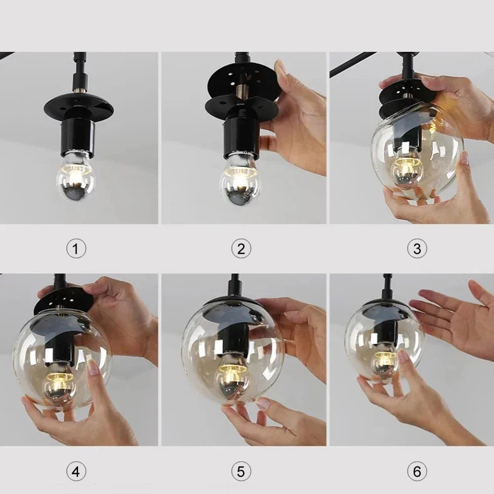 Afralia™ Glass Ball LED Chandelier: Nordic Industrial Edison Lighting Fixture