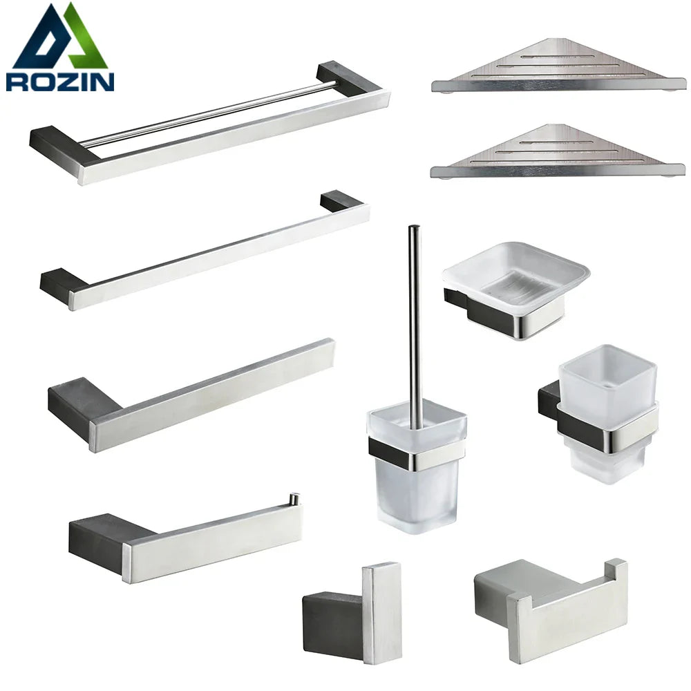 Afralia™ Brushed Nickel Stainless Steel Bathroom Hardware Set - 4-Piece Accessory Kit