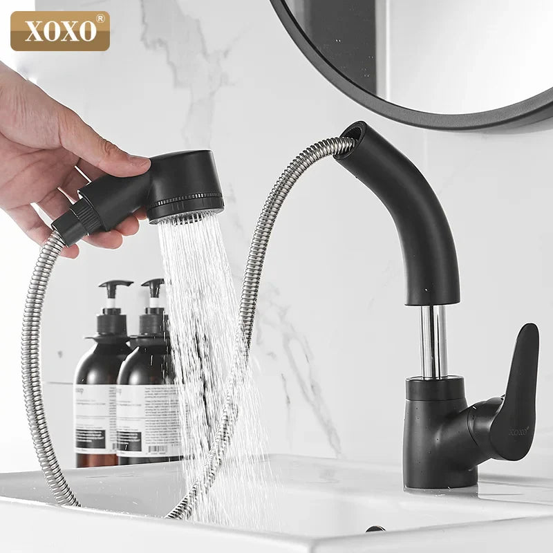 Afralia™ Black Basin Faucet Hot Cold Mixer Tap Single Handle Pull Out Mixer