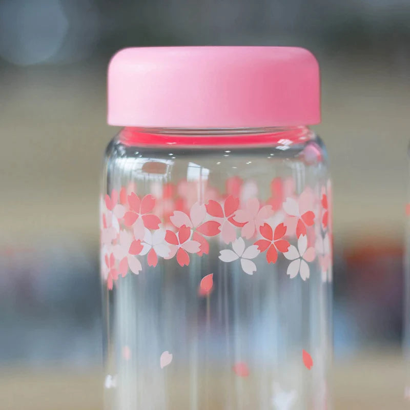 Afralia™ Kawaii Sakura Glass Water Bottle 310ml Cute Cartoon Animal Design