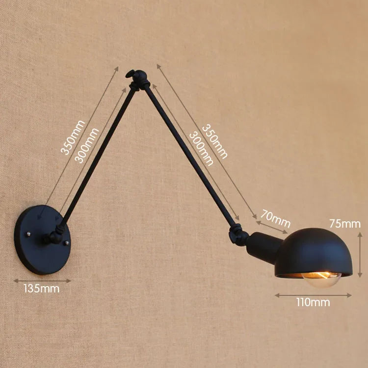 Afralia™ Golden Vintage LED Swing Arm Wall Sconce Industrial Style
