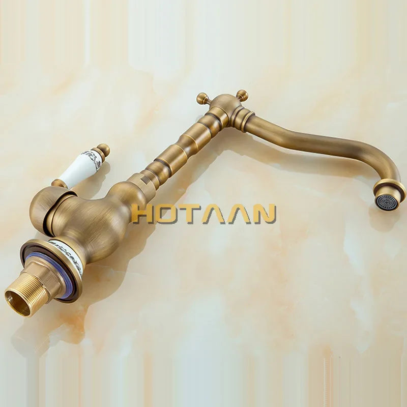 Afralia™ Antique Brass Bathroom Sink Faucet, Single Handle Deck Mounted Basin Mixer