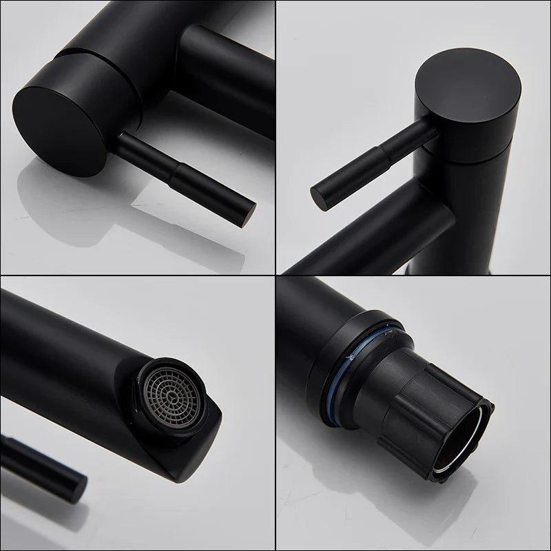 Afralia™ Matte Black Stainless Steel Bathroom Sink Faucet One Hole Basin Mixer Tap