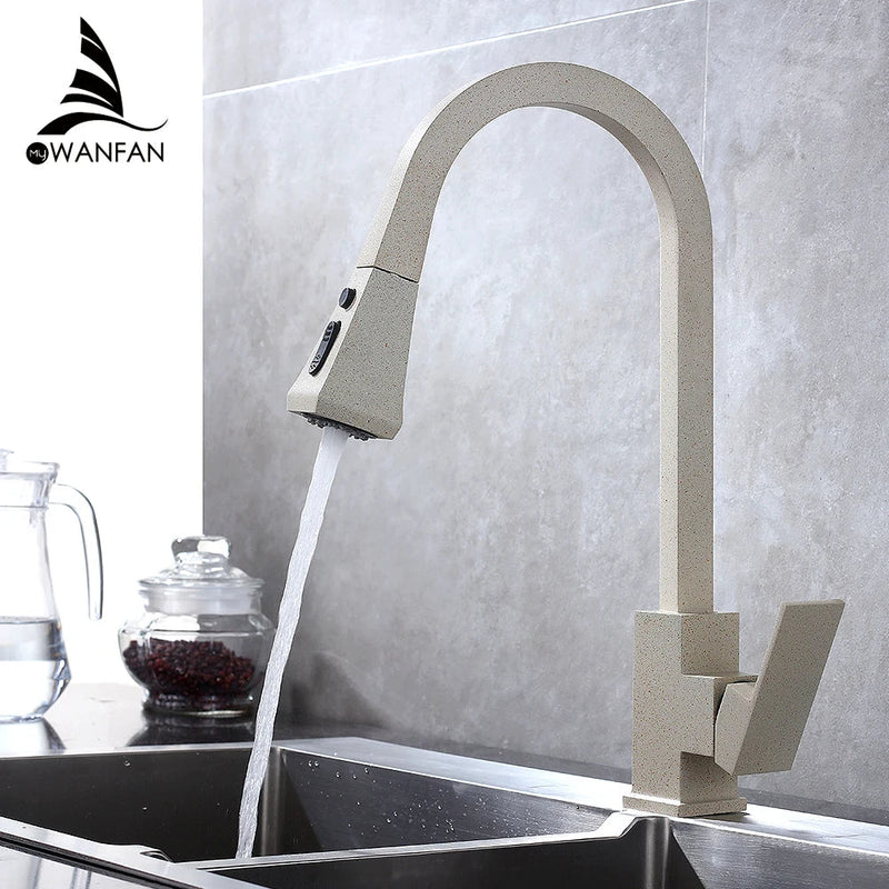 Afralia™ Silver Pull Out Kitchen Faucet Solid Brass Black Swivel 360° Water Mixer