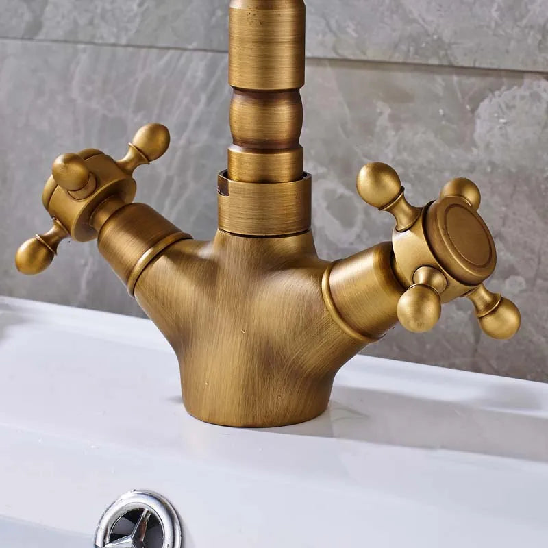 Afralia™ Dual Handle Swivel Sink Faucet Antique Brass Mixer Tap for Bathroom Kitchen