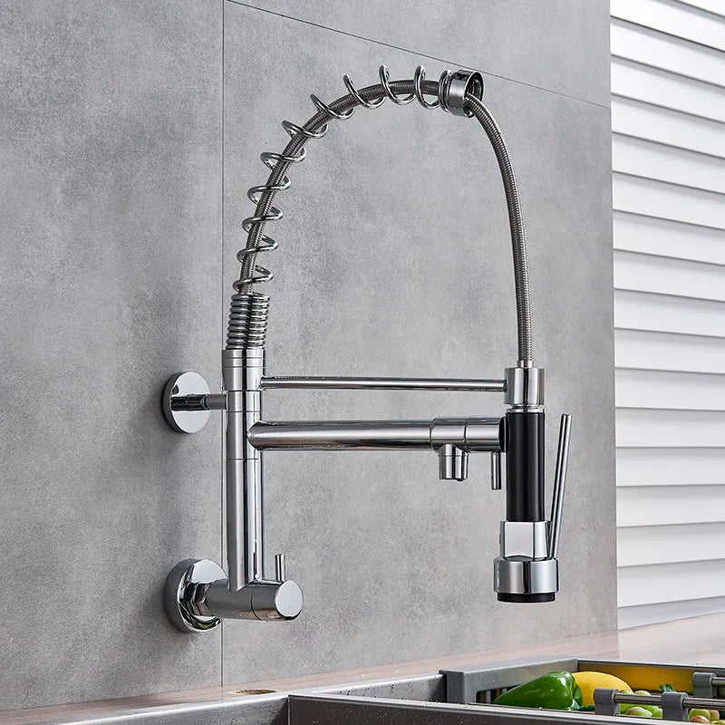Afralia™ Chrome Black Kitchen Faucet - Swivel Spout, Wall Mounted, 360 Rotation