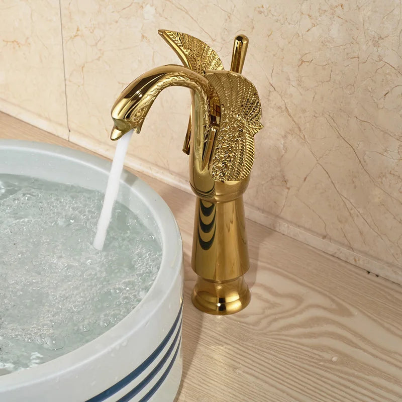 Afralia™ Golden Swan Bathtub Faucet Set with Brass Hand Shower.