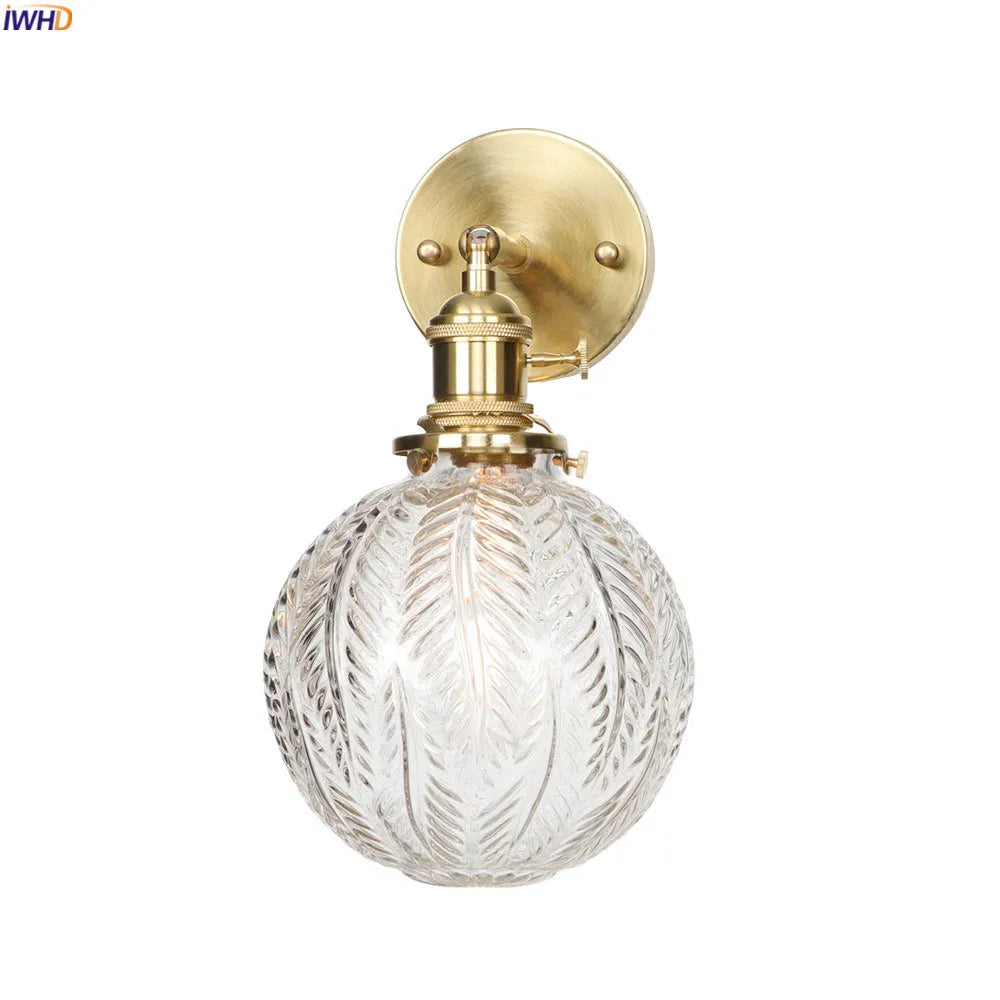Afralia™ Glass Ball LED Wall Light Retro Vintage Copper Sconce Murale