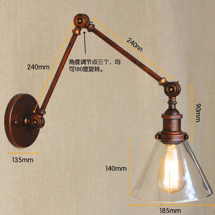 Afralia™ Glass Swing Arm Wall Lamp Sconce for Retro Vintage Industrial Style